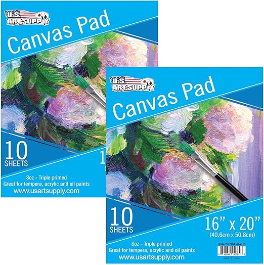 U.S. Art Supply 16" x 20" 10-Sheet 8-Ounce Triple Primed Acid-Free Canvas Paper Pad (Pack of 2 Pads), Canvas Paper for Acrylic Painting
