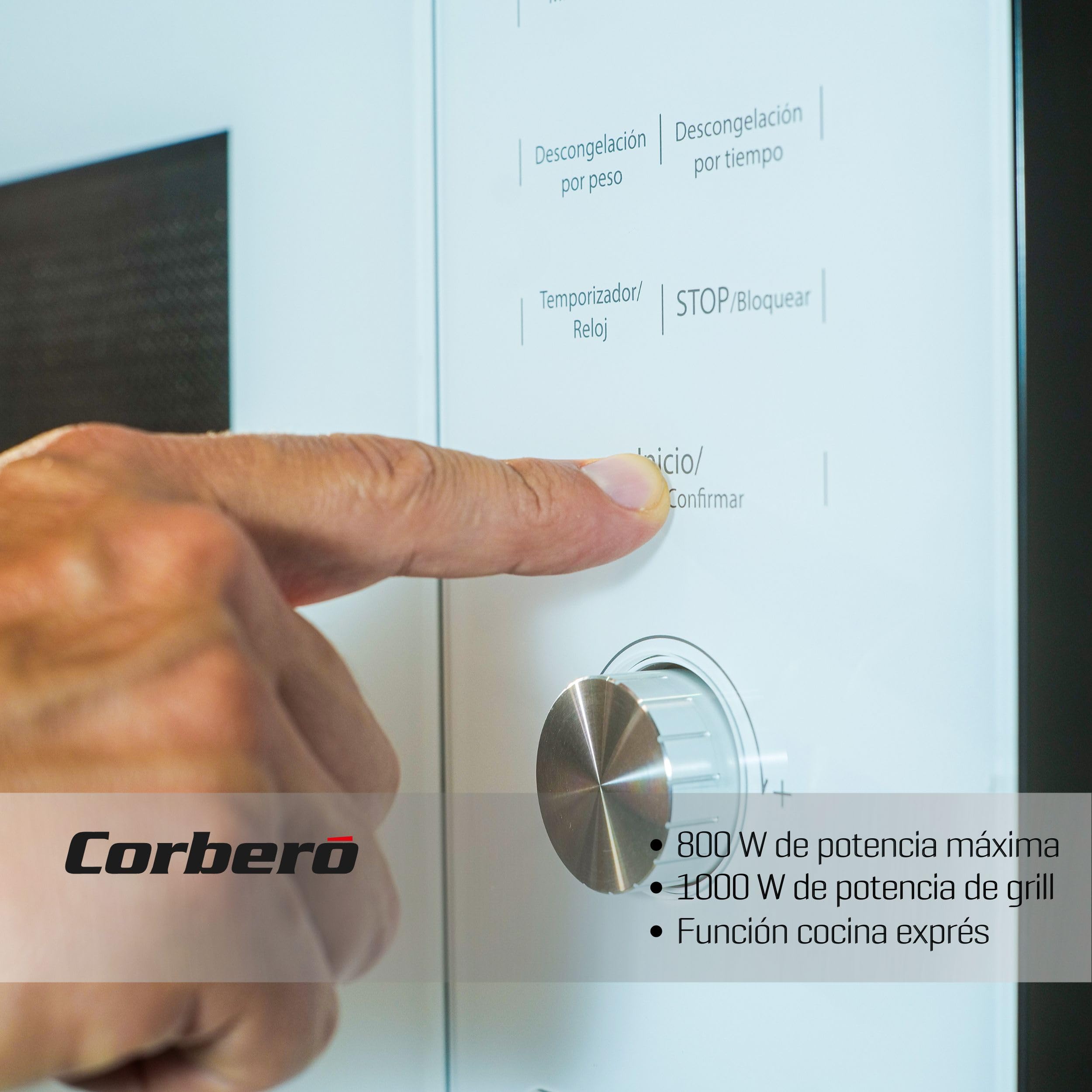Corberó - Microondas Integrable | CMICM20GLWINTEG | 20L | Potencia 800W | Control Touch | 5 Niveles Potencia | Temporizador 95 min | Grill | Plato Giratorio 255mm | Blanco