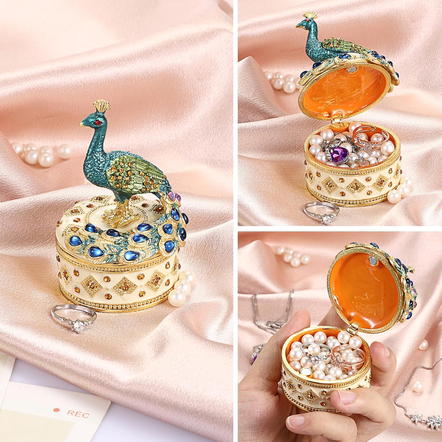 ELLDOO Mini Peacock Trinket Box, Vintage Metal Enameled Decorative Box Ring Earrings Jewelry Organizer Peacock Figurine Lid Gift Box for Girl Women - Image 4