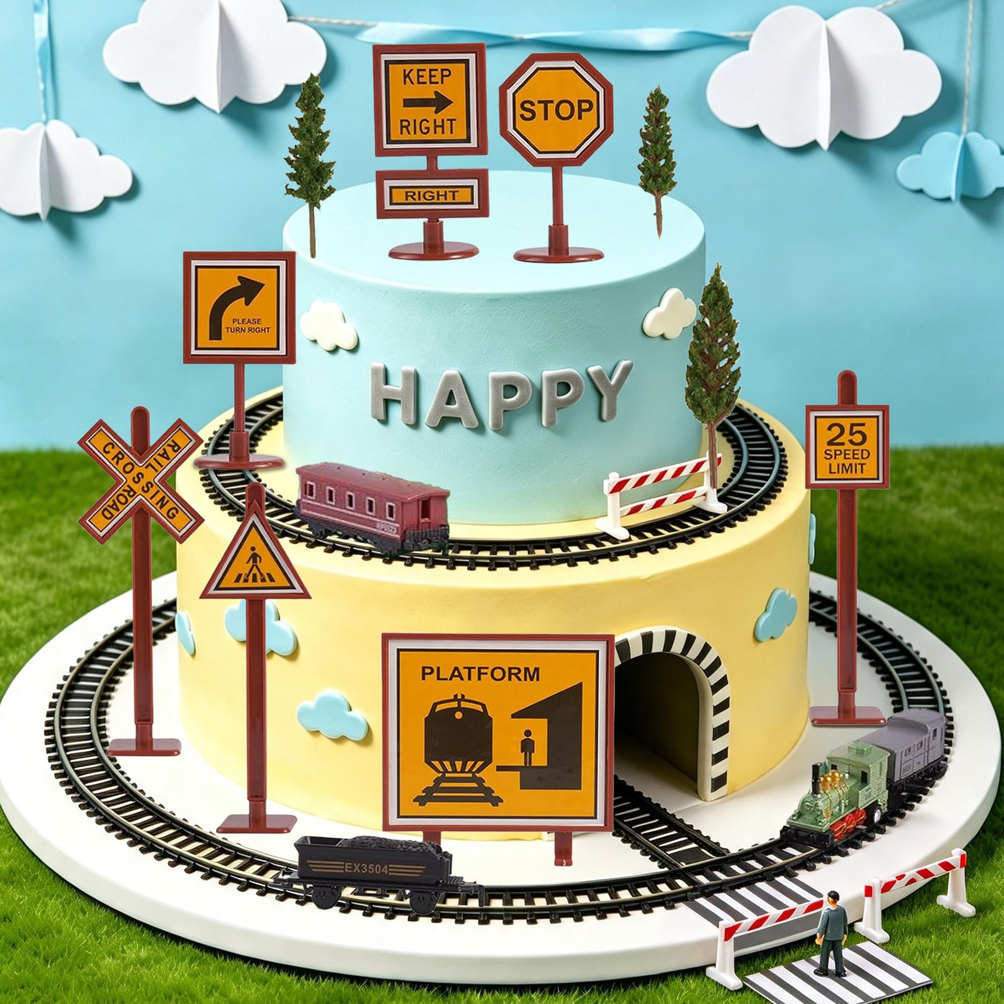 Train Cake Decorations Mini Steam Train Figure Railway Track Cake Topper