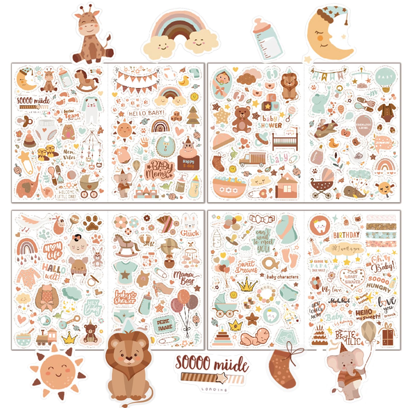 Sticker Set, Selbstklebende Aufkleber für Fotoalbum Dekoration, DIY Karten, Scrapbook für Kinder & Erwachsene