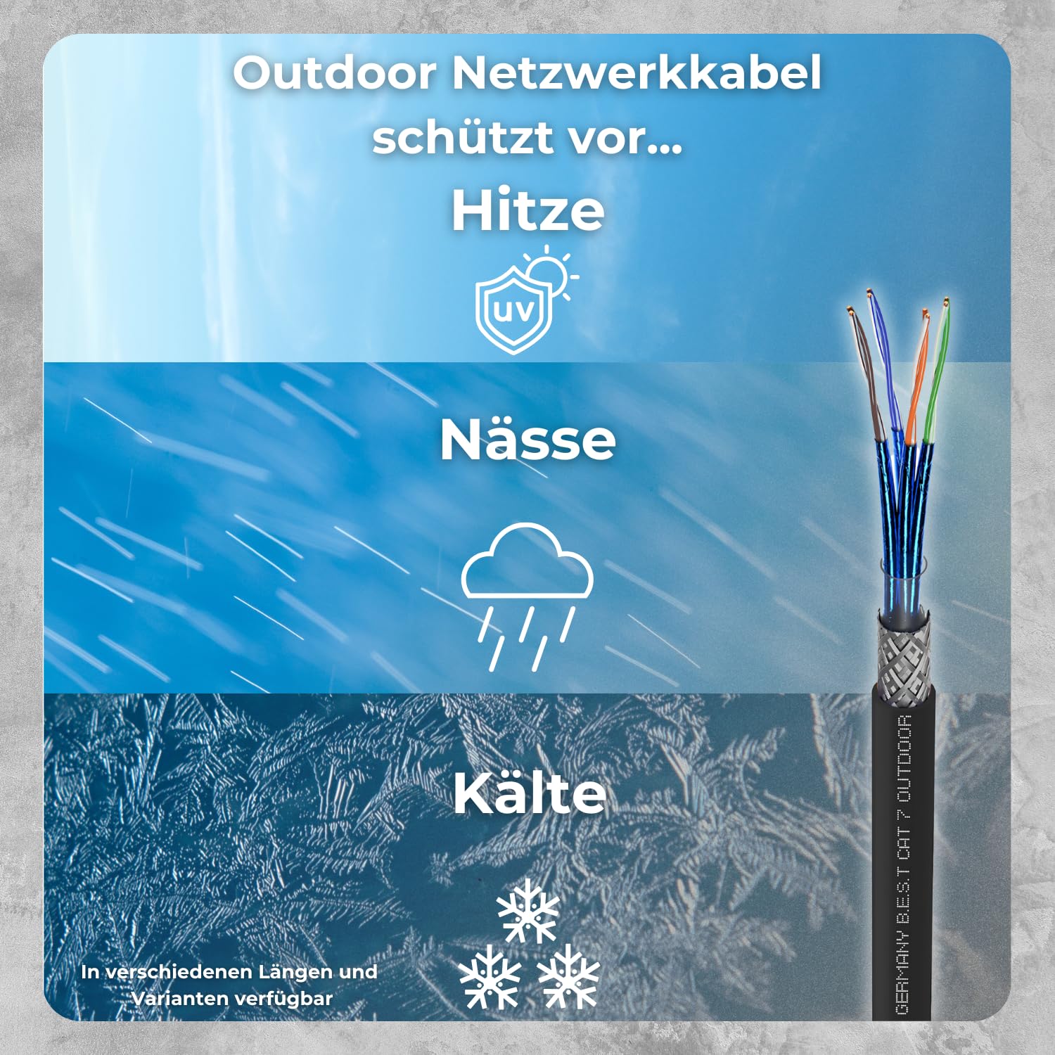 Germany B.e.s.t Cavo di rete CAT 7, 200 m, Simplex, cavo di rete per esterni, LAN, cavo Ethernet, S/FTP, 10 Gbps, catat 7, in puro rame PoE+ LSZH