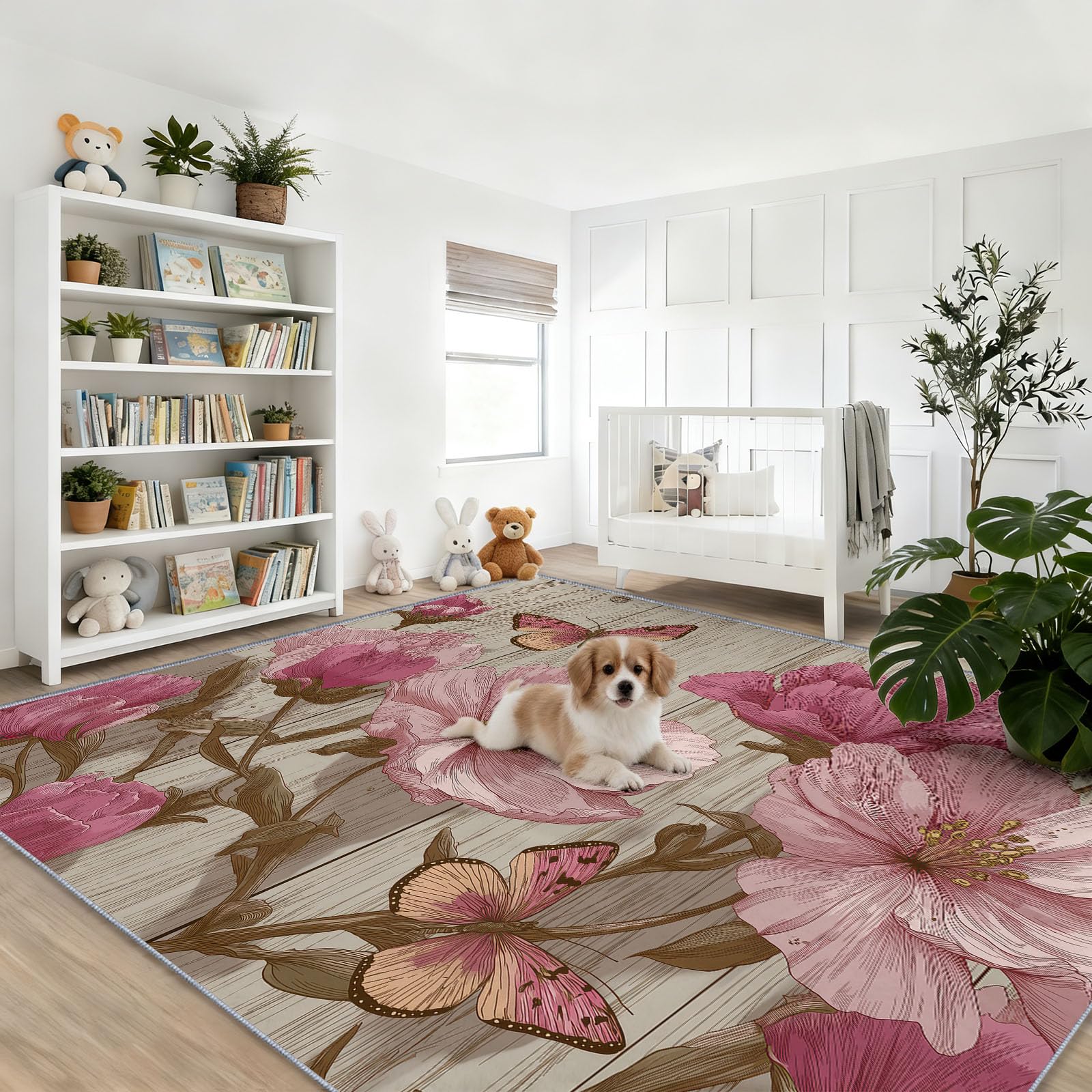 Teppich Blumen Schmetterling Stiele 80 x 150 cm