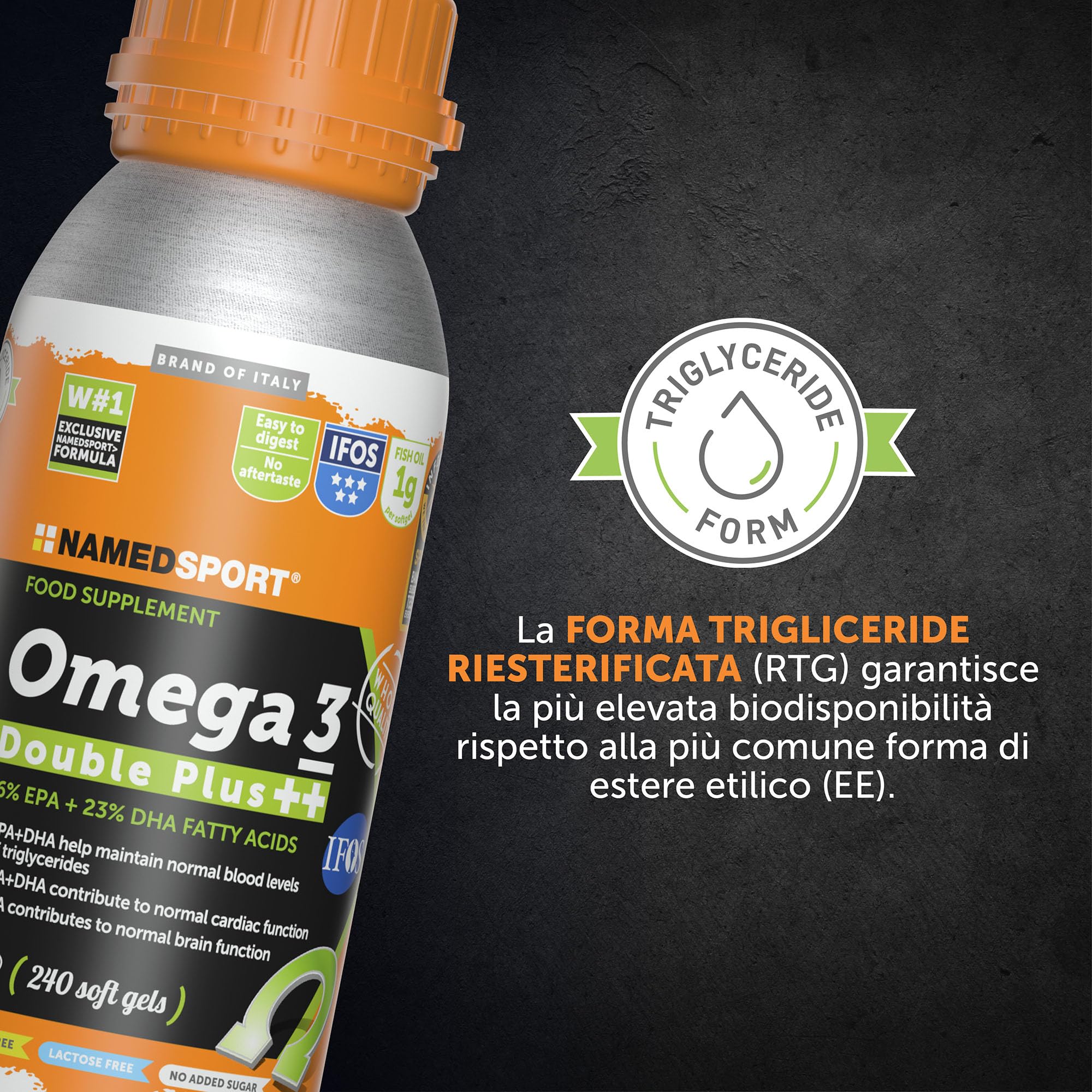 NAMEDSPORT Omega 3 Double Plus | Integratori Omega 3 Alta Concentrazione EPA + DHA da Olio di Pesce Purificato | Certificato | Supporto per Cuore, Cervello, Vista | 350 Softgel 2 Confezioni (110+240)