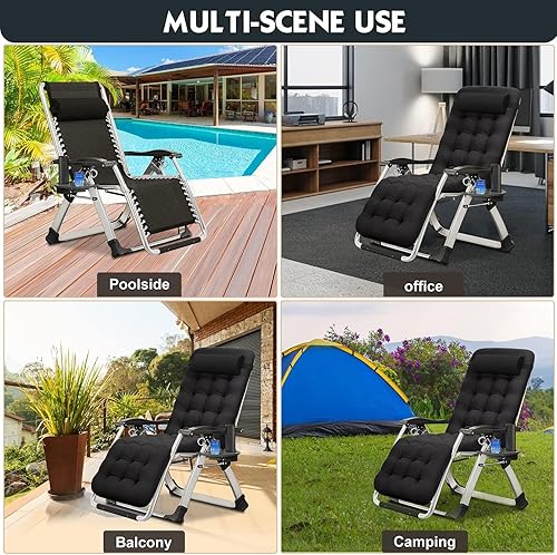 Miniatura 6 de MOPHOTO Cómoda silla plegable para sala de estar, silla reclinable plegable con colchón para interiores y exteriores, silla de ocio, sillas