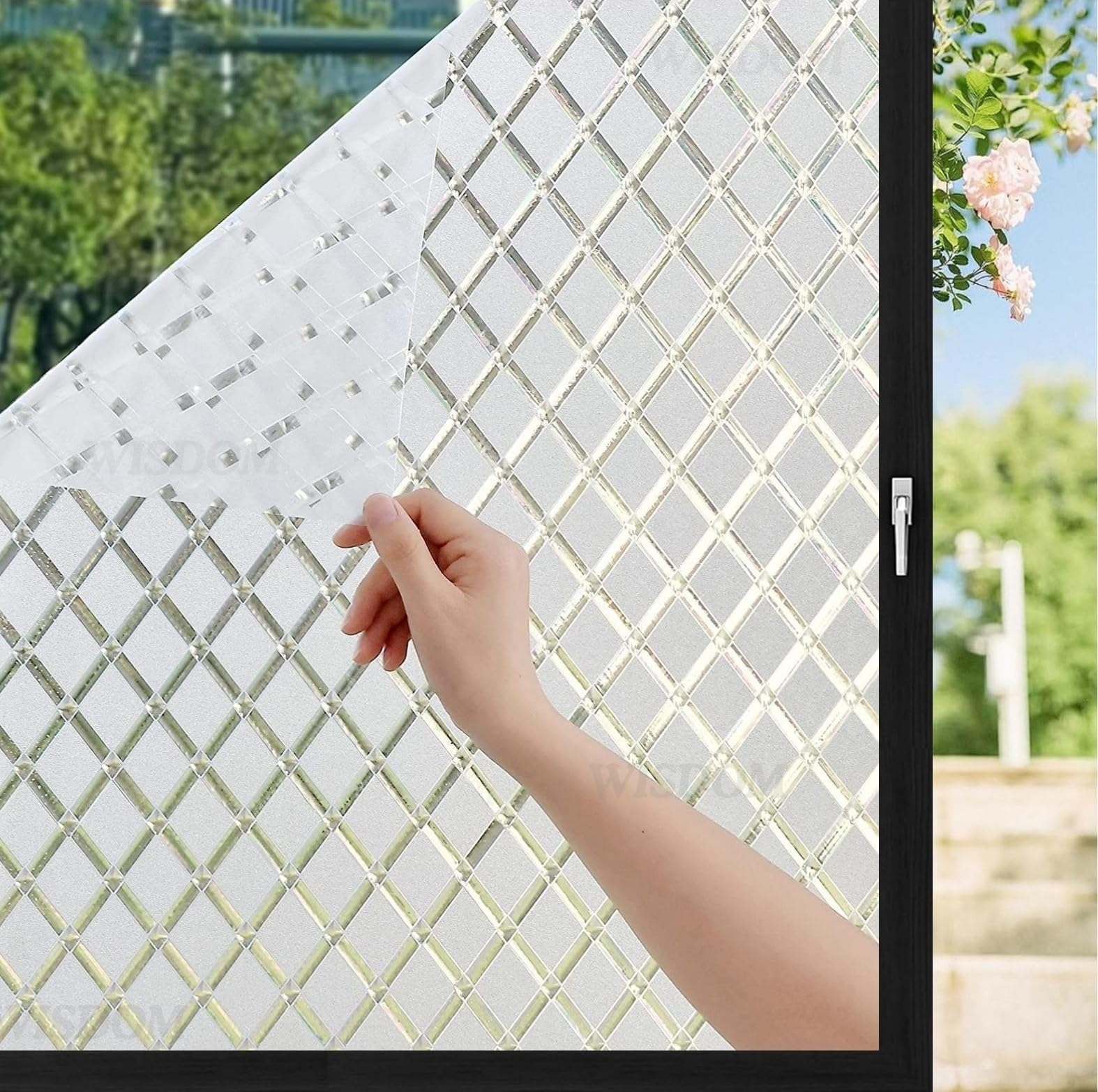 WISDOM Vinyl Window Self Adhesive Privacy Glass Film for Office Glass/Door Bathroom/Kitchen Decorative Window Film Cross Frosted Sheet Film 24x100/ Inches