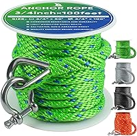 Vista 30 de Cuerda de anclaje premium de 50 pies x 1/2 pulgadas, línea de anclaje trenzada sólida MFP para barco con dedal y grillete - Negro