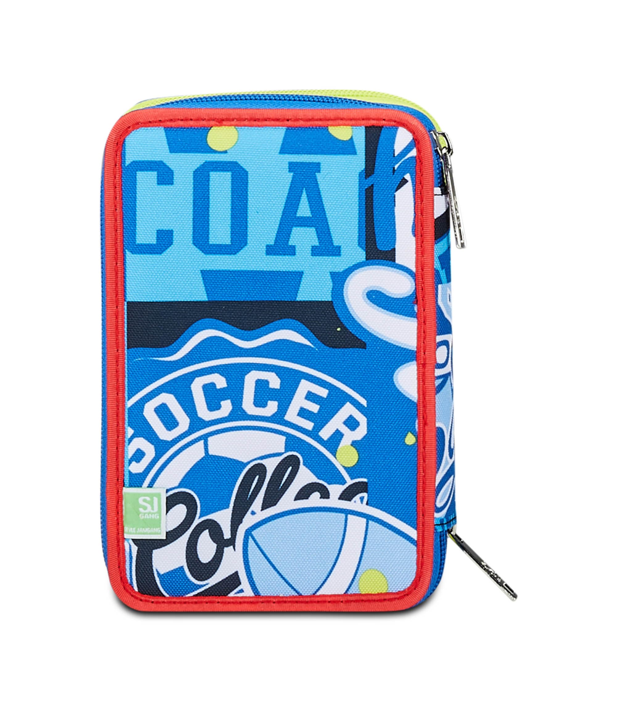 SJ Gang Astuccio Scuola 3 Zip, Blu, RealBasket, Portapenne Triplo Scomparto Completo Di Penne, Matite, Colori, Accessori Zaino, Elementari, Medie, Bambino, 30C202406-535