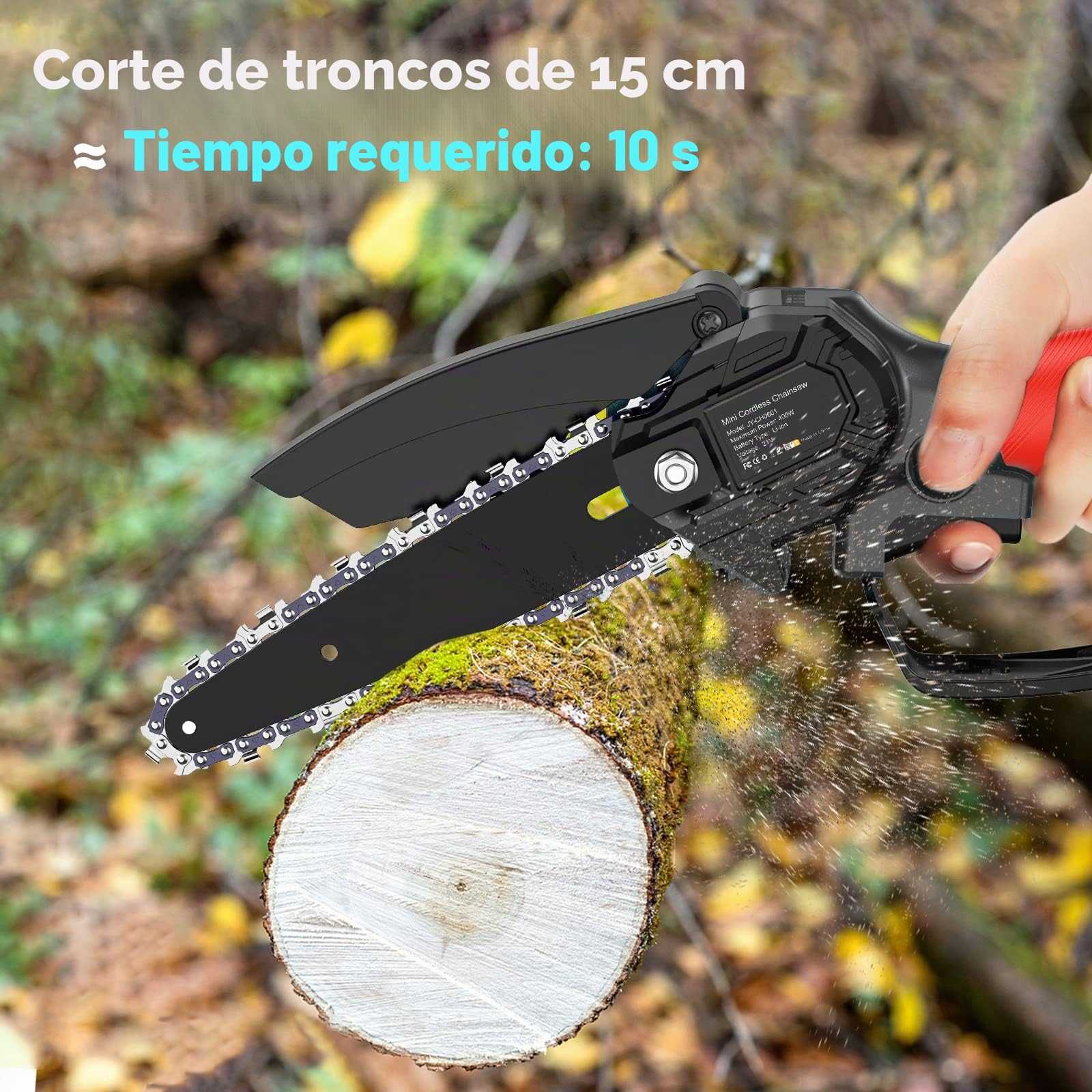Mini Motosierra Bateria 6 Pulgadas, Eléctrica Motosierra de Mano Pequeñas Sierra Podar Bateria, 2 x 2000 mAh Baterías, para Cortar árboles de Jardín y Cortar Madera