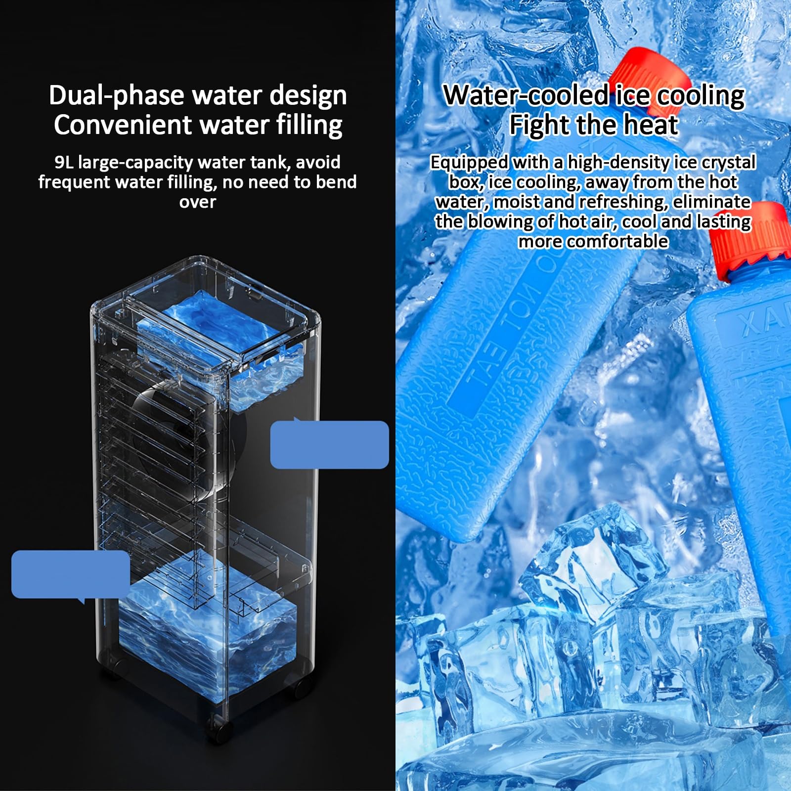 Genérico Enfriador de Aire evaporativo portátil con 3 velocidades, 2 Compartimentos para Hielo, depósito de 35 litros, 4 Ruedas y Potente Motor para refrigeración Exterior (150 W).