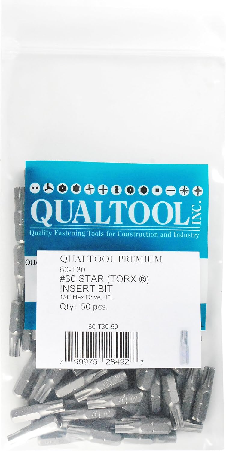 Qualtool Premium 60T3050 Star T30 Insert Bit, 50Pack Screwdriver