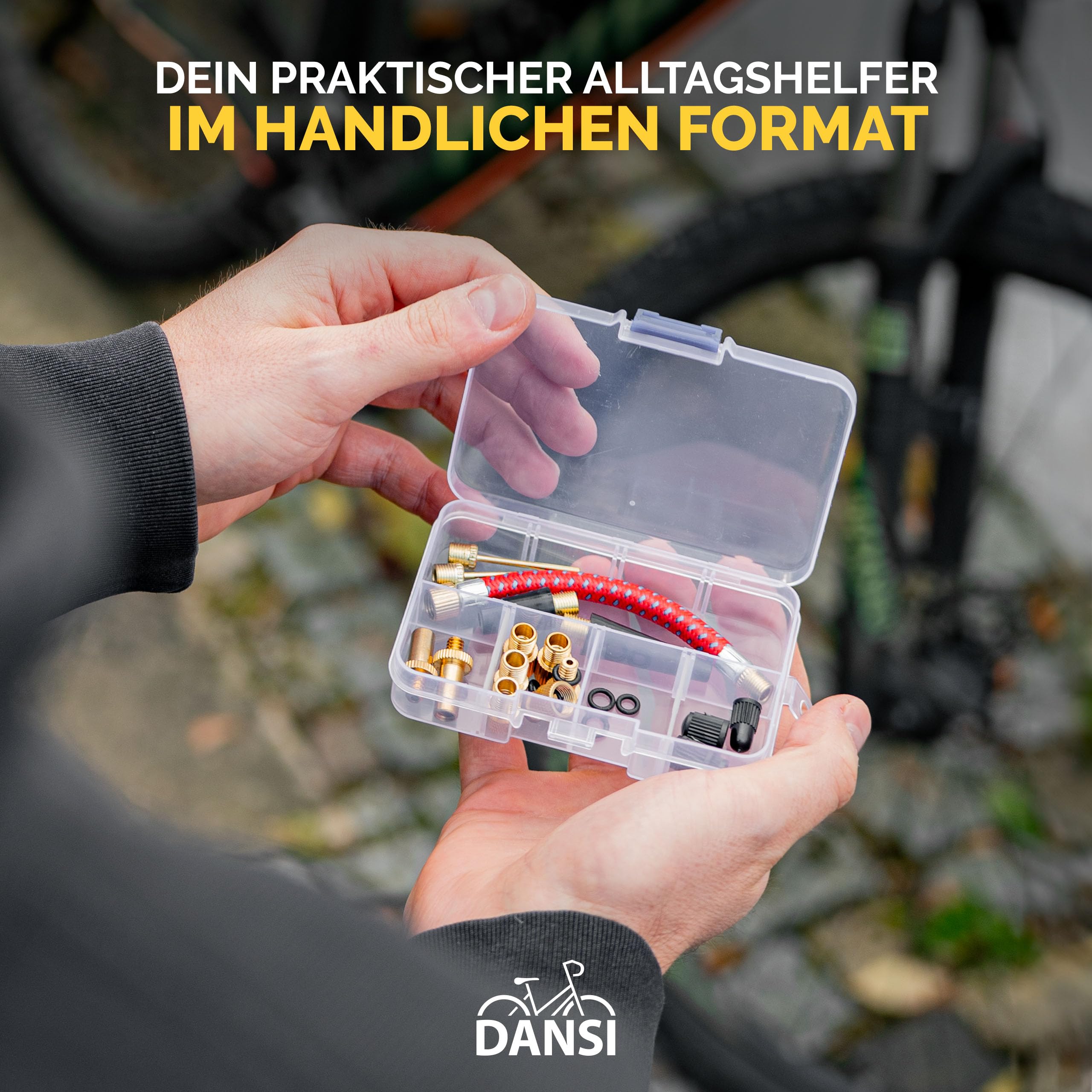 DANSI Set di 21 adattatori per valvola della bicicletta, con guarnizione e tappi per palloni da bicicletta, adattatore universale per valvole per pompe e compressori, soluzione all-in-one per