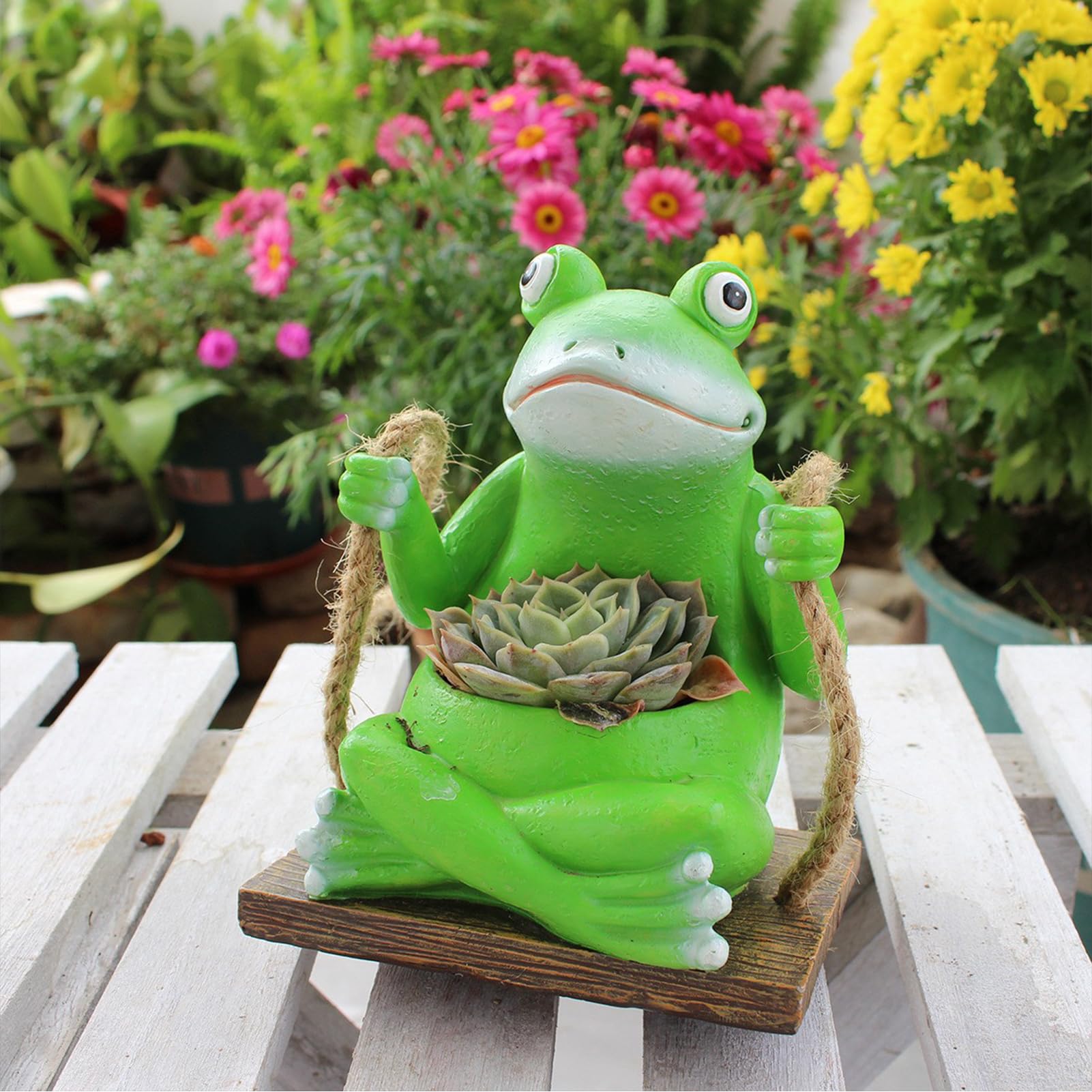 Kunstharz-Frosch-Sukkulenten-Blumentopf Mit Drainageloch - Mini Frosch  Blumenbertopf Grn Fr Innen Und Auen Sukkulenten Topf Frosch