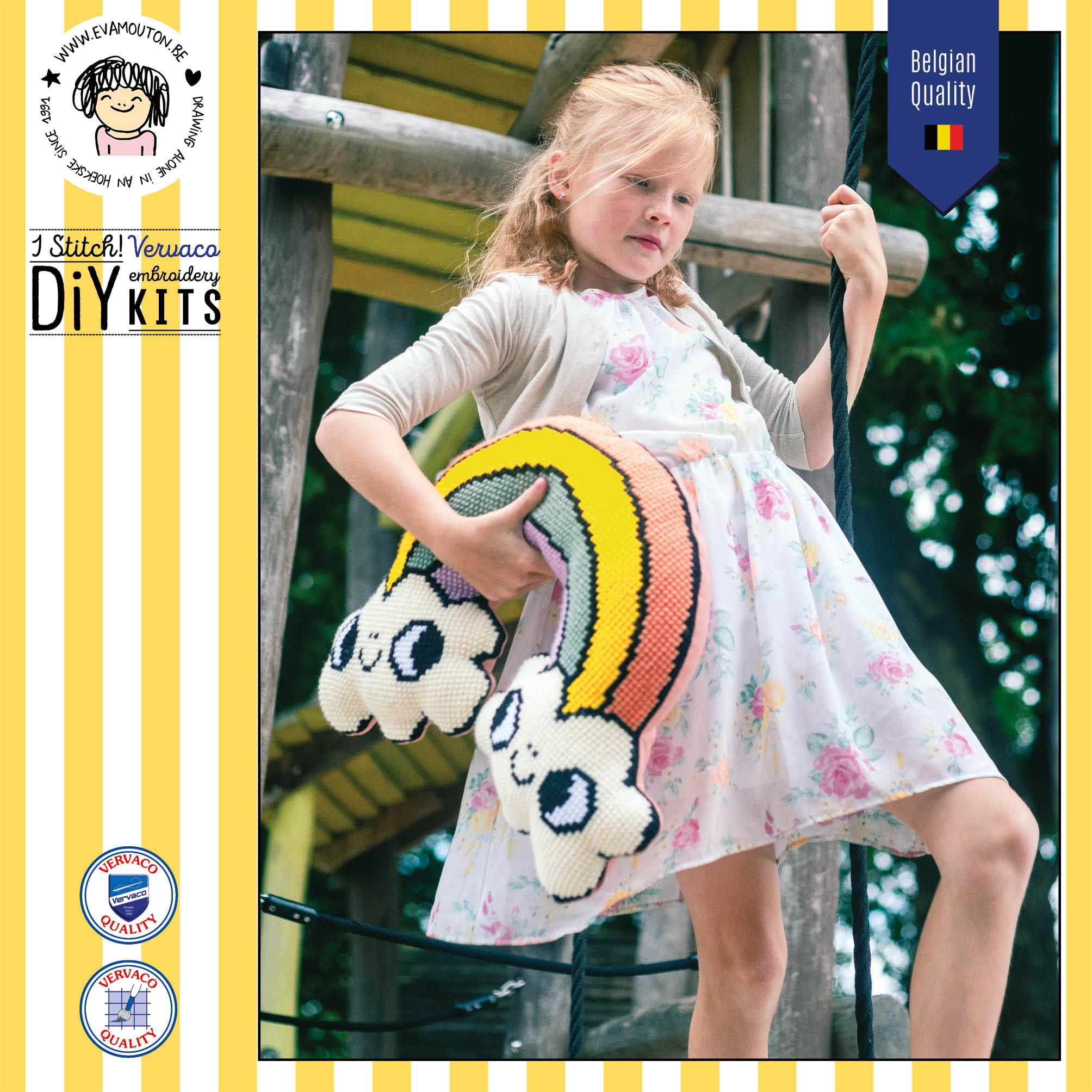 VERVACOZestaw do Haftu Krzyżykowego Poduszka z TyłemTĘCZA Kanwa z Nadrukiem 61 x 41 cm Gruba Włóczka Akrylowa Zrób to Sam Dekoracja Domu DIY Cross Stitch Kit