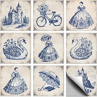 CHGCRAFT 36 Pcs 9 Style Tile Stickers Retro Patterns Peel and Stick Wall...