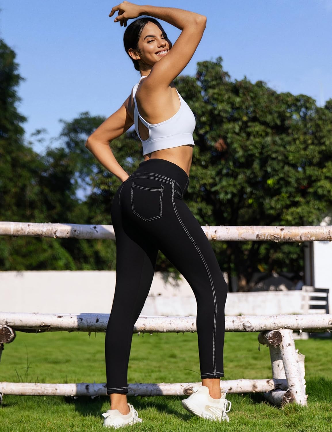 VOOVEEYA Curvy Leggings for Women 25", Tummy Control Yoga Pants with Back Pockets High Waisted Buttery Soft 7/8 Leggings - Image 6