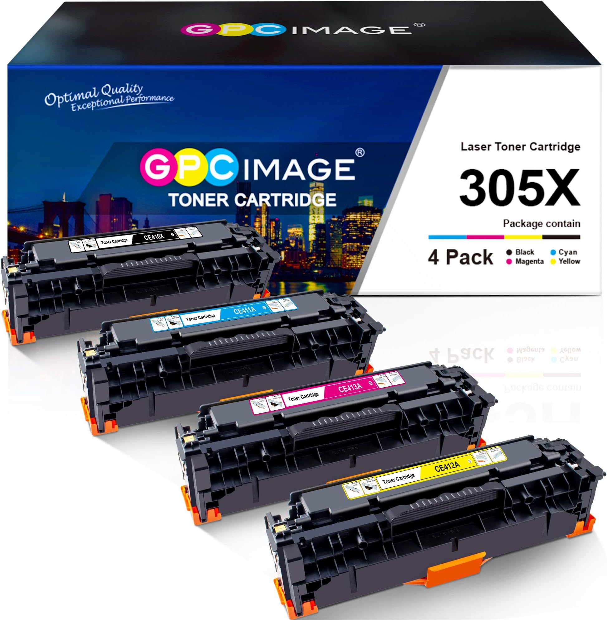 GPC ImageRemanufactured Toner Cartridge Replacement for HP 305X 305A CE410X Compatible with Laserjet Pro 400 Color M451dw M451dn M451nw MFP M475dw M475dn M375nw Printer(Black, Cyan, Magenta, Yellow)
