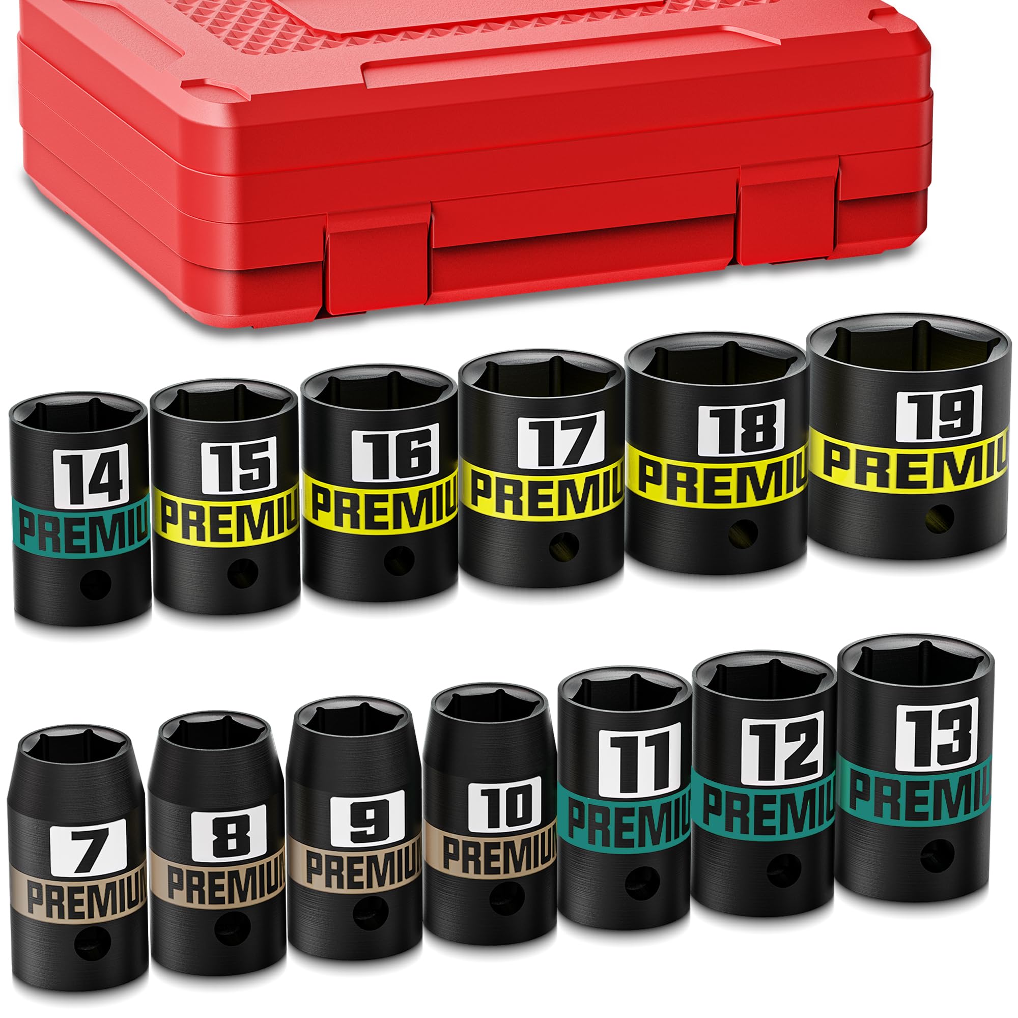 Photo 1 of 13-Piece 3/8" Drive Shallow Impact Socket Set, 7-19mm, Semi-Deep Sockets, CR-V, Socket Set for Automotive and Home, Metric, 6 Point Socket Set for Automotive and Home