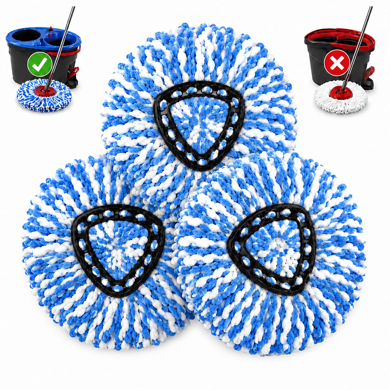 Lot de 3 têtes de rechange pour balai à franges O-Ceda RinseClean Spin Mop en microfibre, recharge de rechange facile à nettoyer