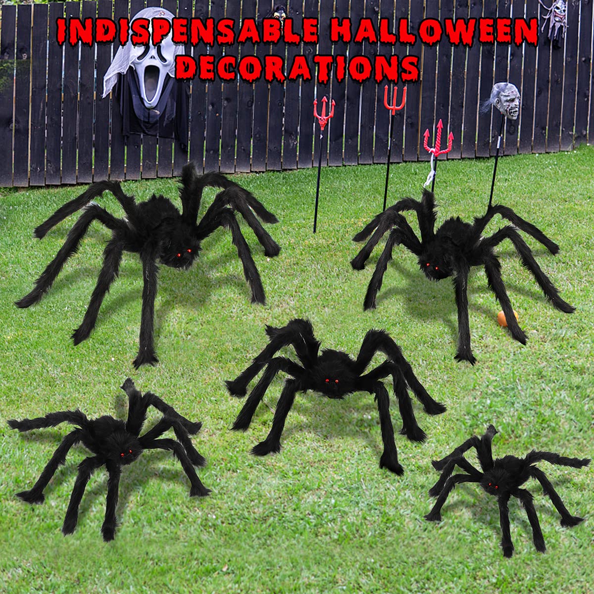 Lot De 10 Araignées Effrayantes à Fourrure Réaliste Pour Halloween, Décoration Intérieure Ou Extérieure, 125 Cm