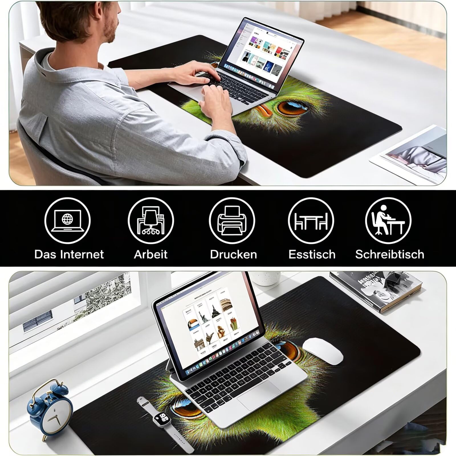 Tappetino Mouse Gaming, 1200x600mm Tappetino Mouse XXL nero 0c0-286 | Mouse Pad Grande, Ottimizzato per i Sensori da Gioco, Migliora Precisione e Velocità, per Mac e PC, struzzo