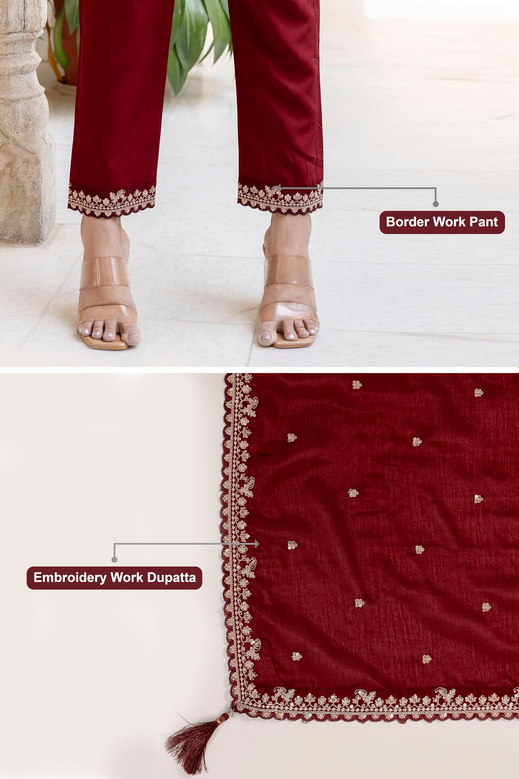 TRENDMALLS Damen Seidenmischung Stickerei Anarkali Kurta Hose Set mit Dupatta Salwar Anzug Set für Frauen