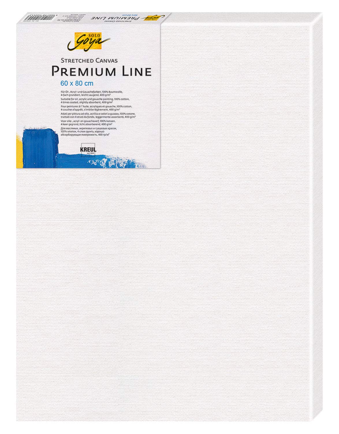 KREUL 506080 - Solo Goya Stretched Canvas Premium Line, blejtram 60 x 80 cm w jakości premium, płótno bawełniane 4-krotnie gruntowane, do farb olejnych, akrylowych i gwaszu