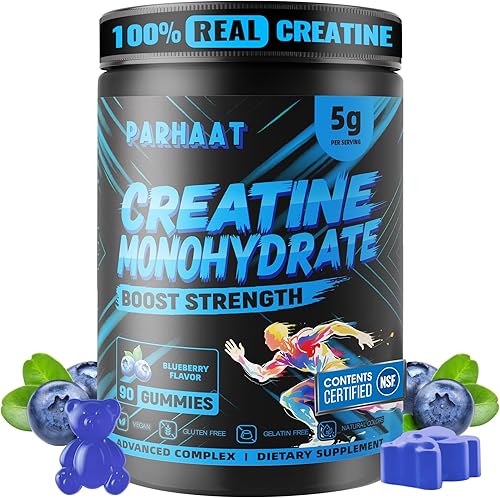 Creatine Monohydrate Gummies 5g for Men & Women - Boost Focus,Strength, and Endurance, Anti-Melting Formula, Vegan, Gluten-Free, Non-GMO, 2.5 Gram Creatine per Gummy (Blueberry 90 ct)