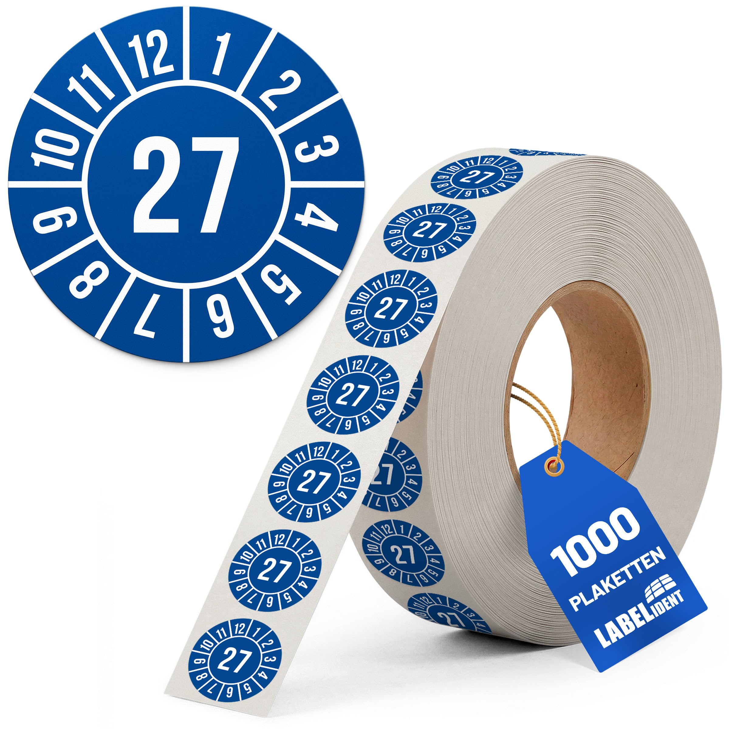 Labelident Prüfplaketten - Ø 30 mm - 1.000 auf Rolle, Jahresplakette 2027, selbstklebend