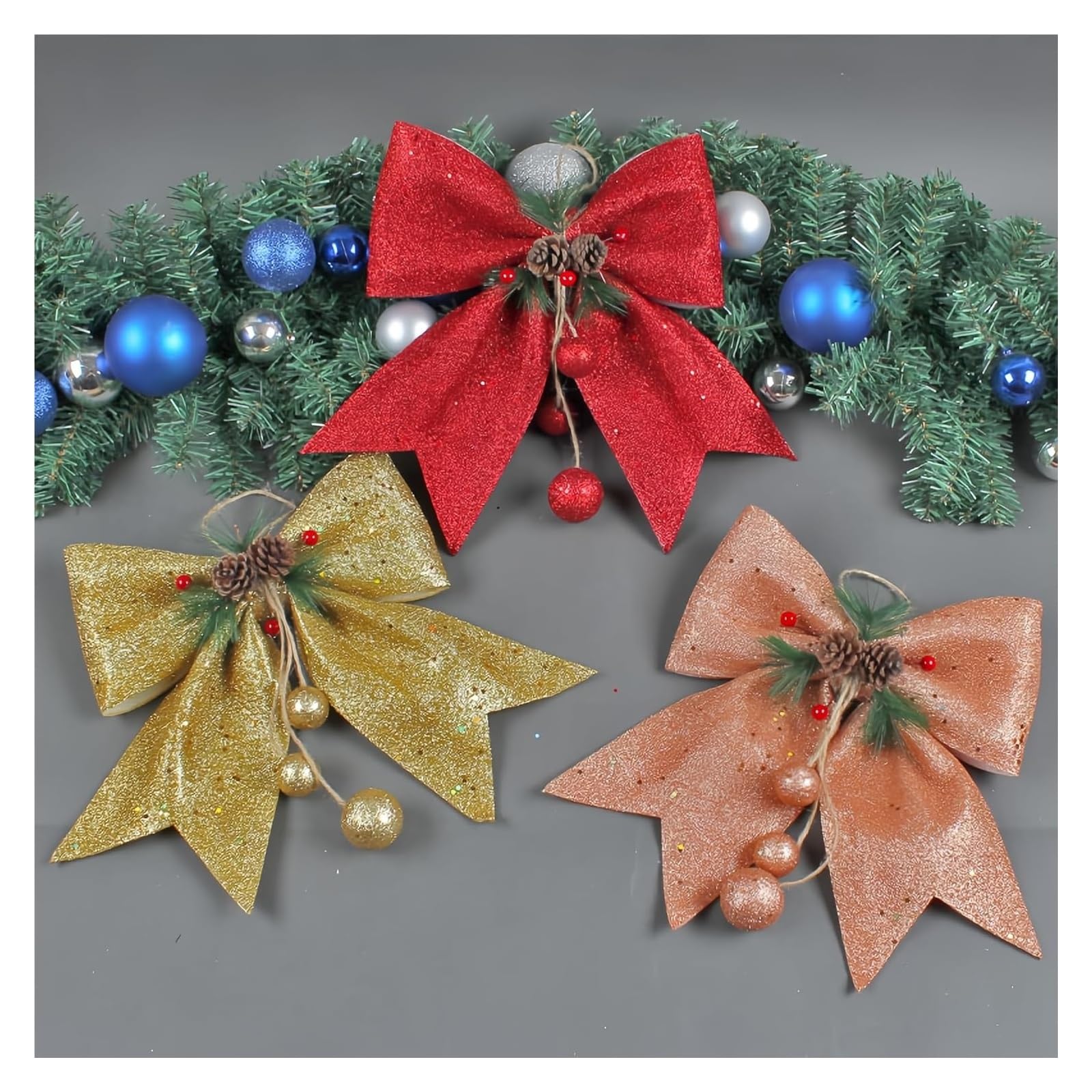 Fiocchi di Natale, grandi - Fiocco senza assemblaggio dell'albero Decorazione ghirlanda grande Arco for, porta e(Red)