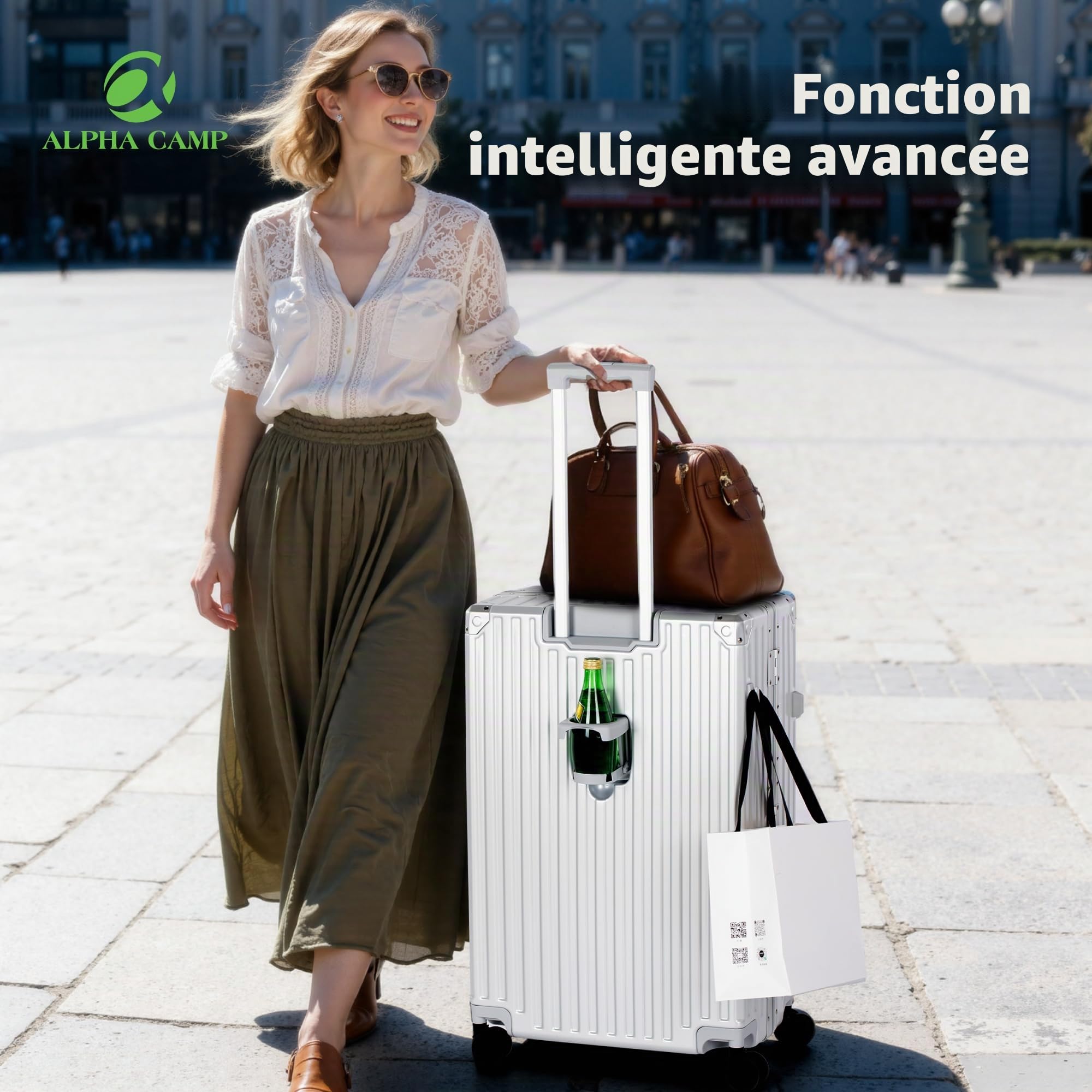 ALPHA CAMP Valise Grand Taille 44x26.5x66CM Valise avec Serrure TSA Valise Rigide à roulettes Polycarbonate et Cadre en Aluminium Valise Argenté Femme Bagage de Voyage Luggage 65L