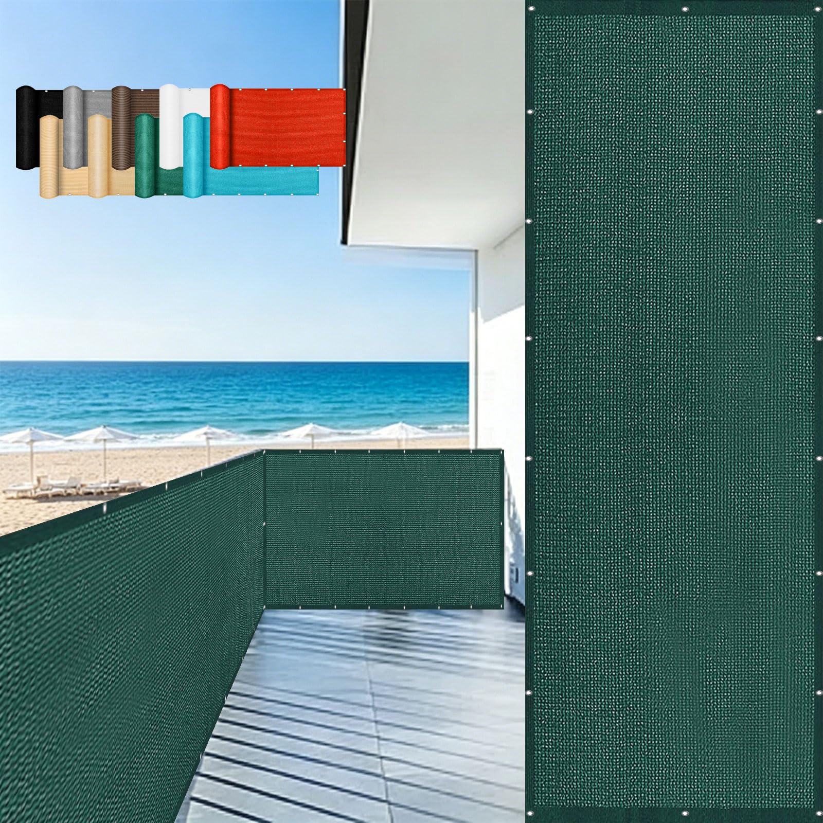 Brise vue balcon respirant et resistant aux UV vert fonce 10,5m