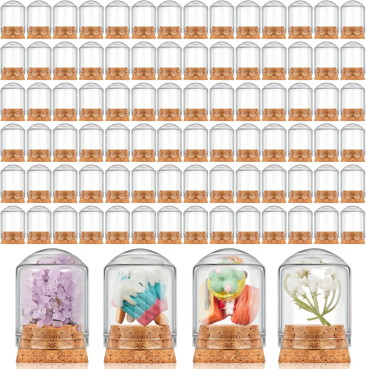 Barydat 100 Pcs Mini Cloche Glass Dome with Cork, Cloche Bell Jar Mini Glass Bottles with Base, Decorative Jars Display Case for Specimen Flower Storage Crafts Arts Party Favor Decor (15 ml)