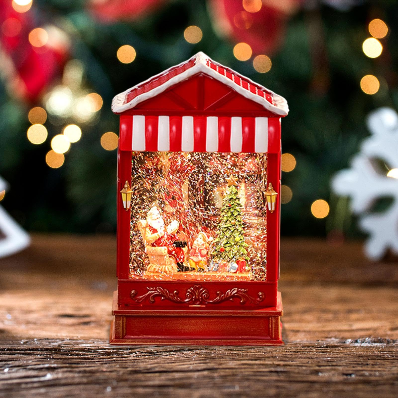 Milageto Globo di Neve di Natale Carillon di Natale Decorazione con Glitter Luminosi Ornamento di Natale Lanterna di Natale per Regalo di Festa al Chiuso, Rosso