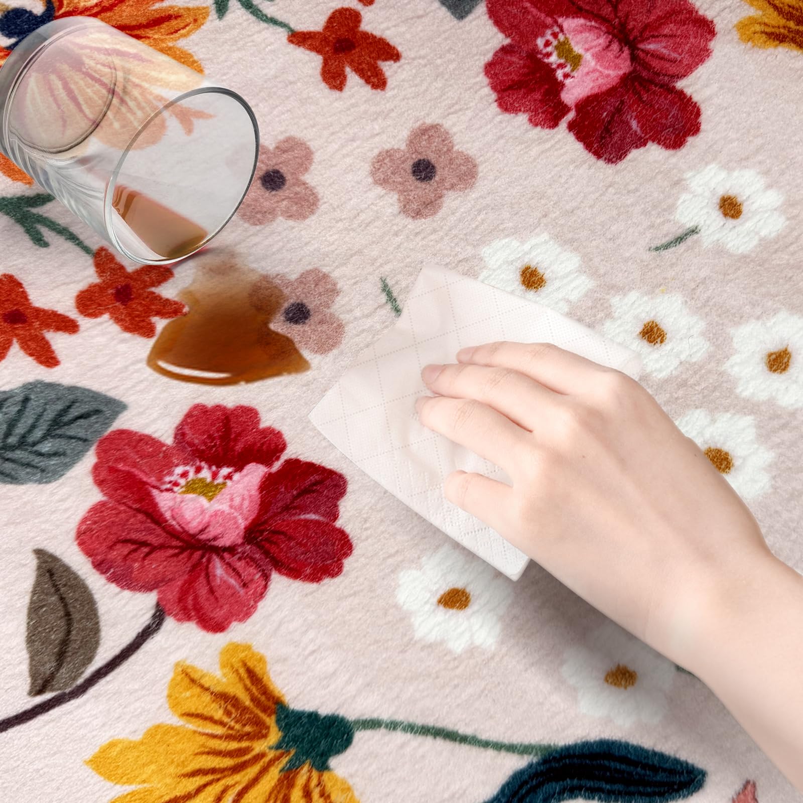 Azadx Runner Rug for Hallways 2'x 6' Washable Runner Rugs with Rubber Backing Non-Slip Carpet Runners Rug Flower Pattern Printing Soft Faux Wool Ruggable Rugs for Kitchen, Laundry, Bedroom, Bathroom