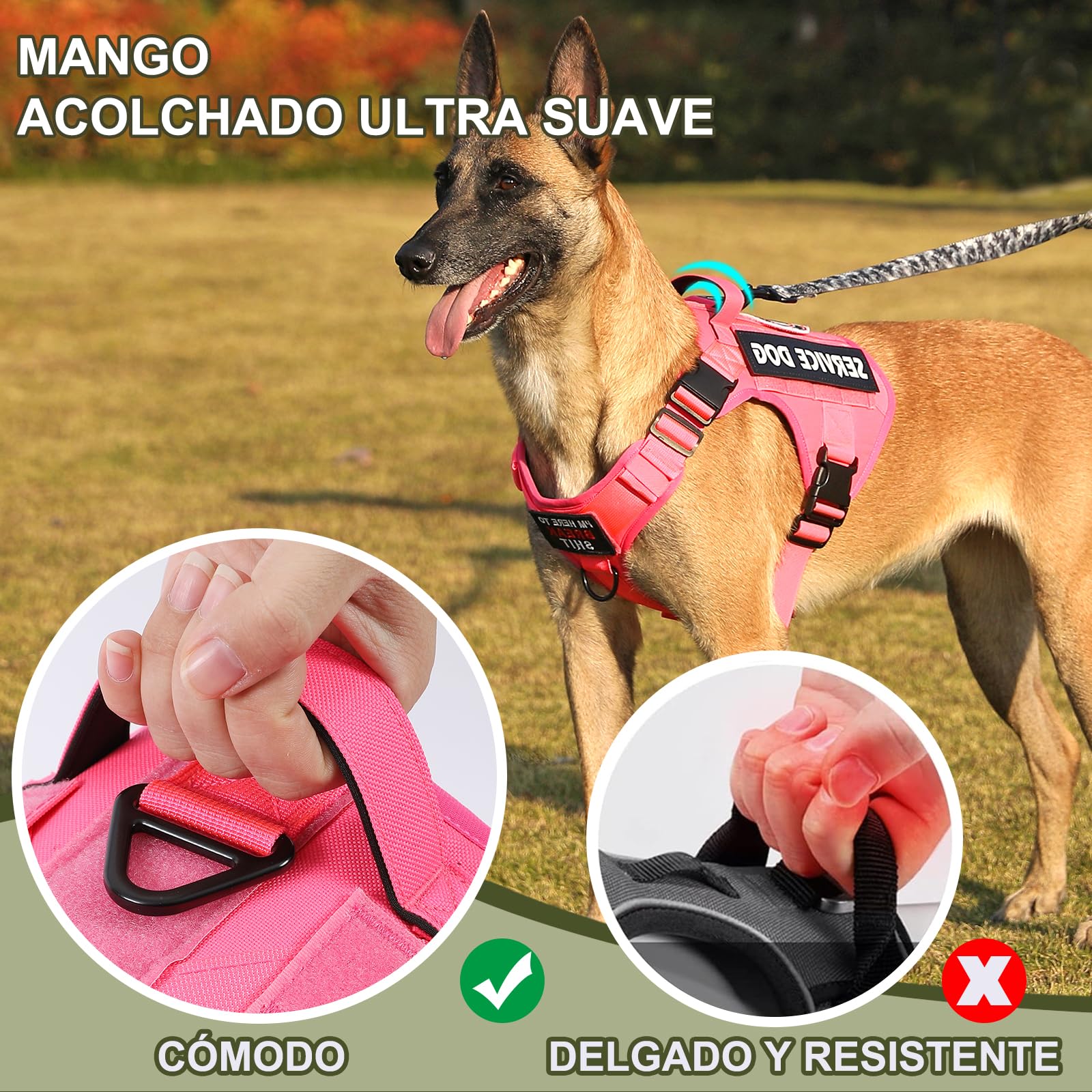 Arnés Táctico para Perros, COMSLE Arnes Antitirones para Perros Grande Mediano pequeño, Chalecos Ajustable con 4 Hebillas de Liberación Pápida y Asa Acolchado, Arnes Perro para Caminar Entrenamiento