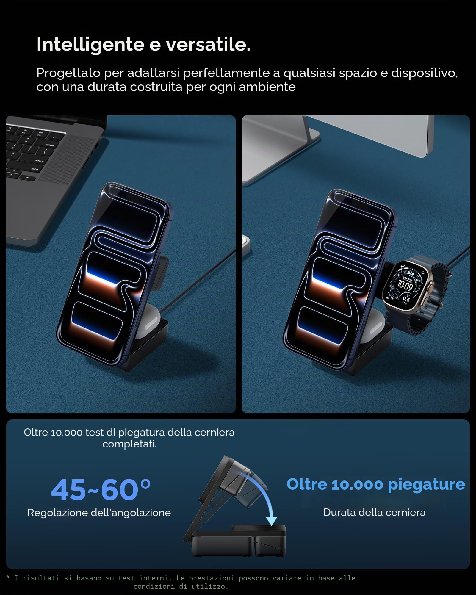 Spigen Essential Qi2.2 25W Caricatore Wireless MagSafe 3-in-1 (Incl. Cavo USB-C 2 m) Stazione di Ricarica per iPhone 17/16/15/14/13/12 Pro Max Air 17e, AirPods 4/3/2, Apple Watch SE