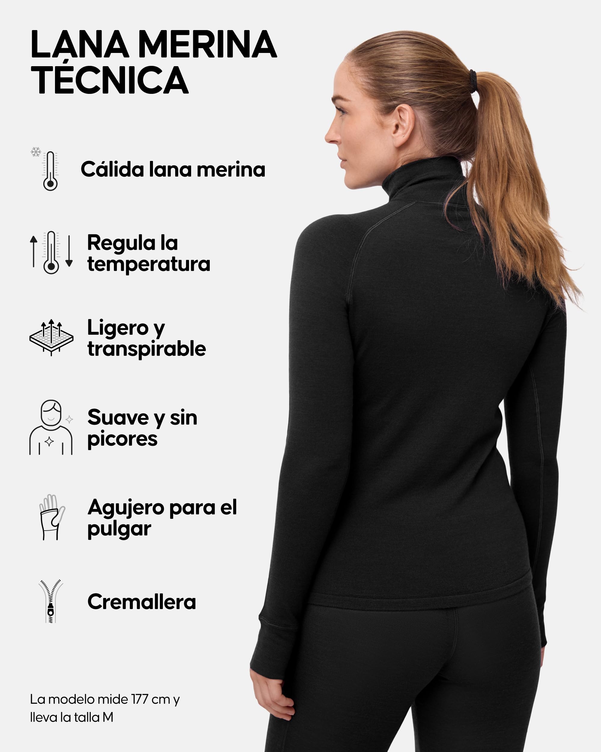 DANISH ENDURANCE Camiseta Media Cremallera Lana Merino para Mujer, Capa Base Térmica, Ropa Interior Invierno
