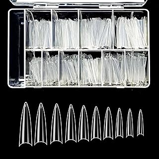 Vivace Acrylic Clear Extra Long Stiletto 500PCS 10 Sizes False Gel Nail With Plastic Case Tips For Salons and DIY Self Nail Art (Clear Extra Long Stiletto)