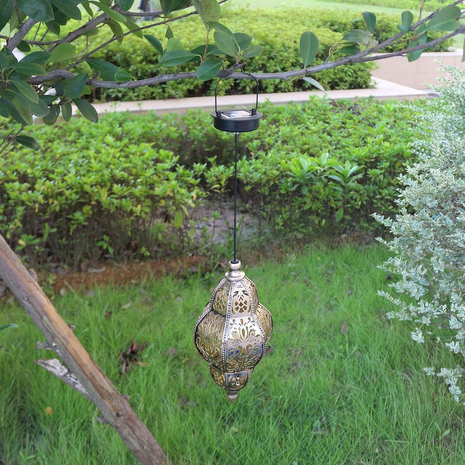 Solar Baroque Pendant Lantern, Decorative Garden Light with Pattern Projection, Antique Bronze (Bronze)