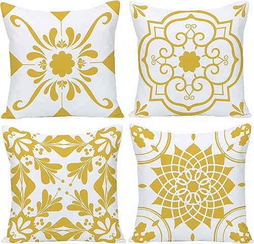 GUHOO Juego de 4 fundas de almohada decorativas de color amarillo primaveral de 18 x 18 pulgadas, fundas de cojín cuadradas para sala de estar,