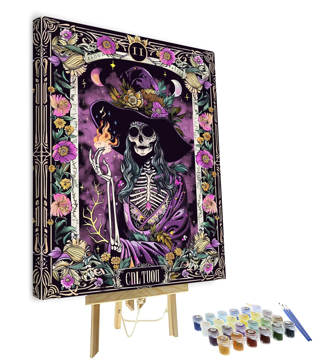 Skull Paint by Numbers Kit for Adults Dark Purple Skeleton DIY Paint by Numbers Oil Paint by Numbers Kit for Beginners Starry Night Skull Acrylic Paint Crafts for Home Decor 16x20 Inch with Frame
