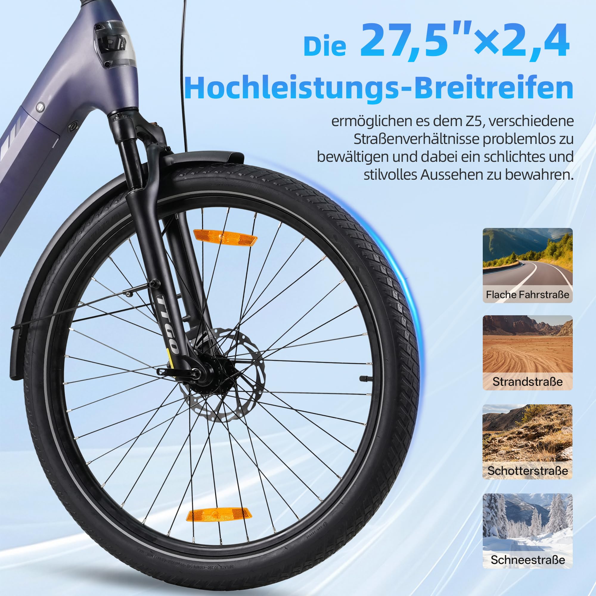 ttgo E-Bike 27,5 Zoll mit 250W Mittelmotor, Elektrofahrrad mit 36V 18Ah Akku, 9-Gang Schaltung, Reichweite bis 110-130 km, Leichtes Aluminium E- Citybike, Z5 (Marineblau) Sport & Freizeit