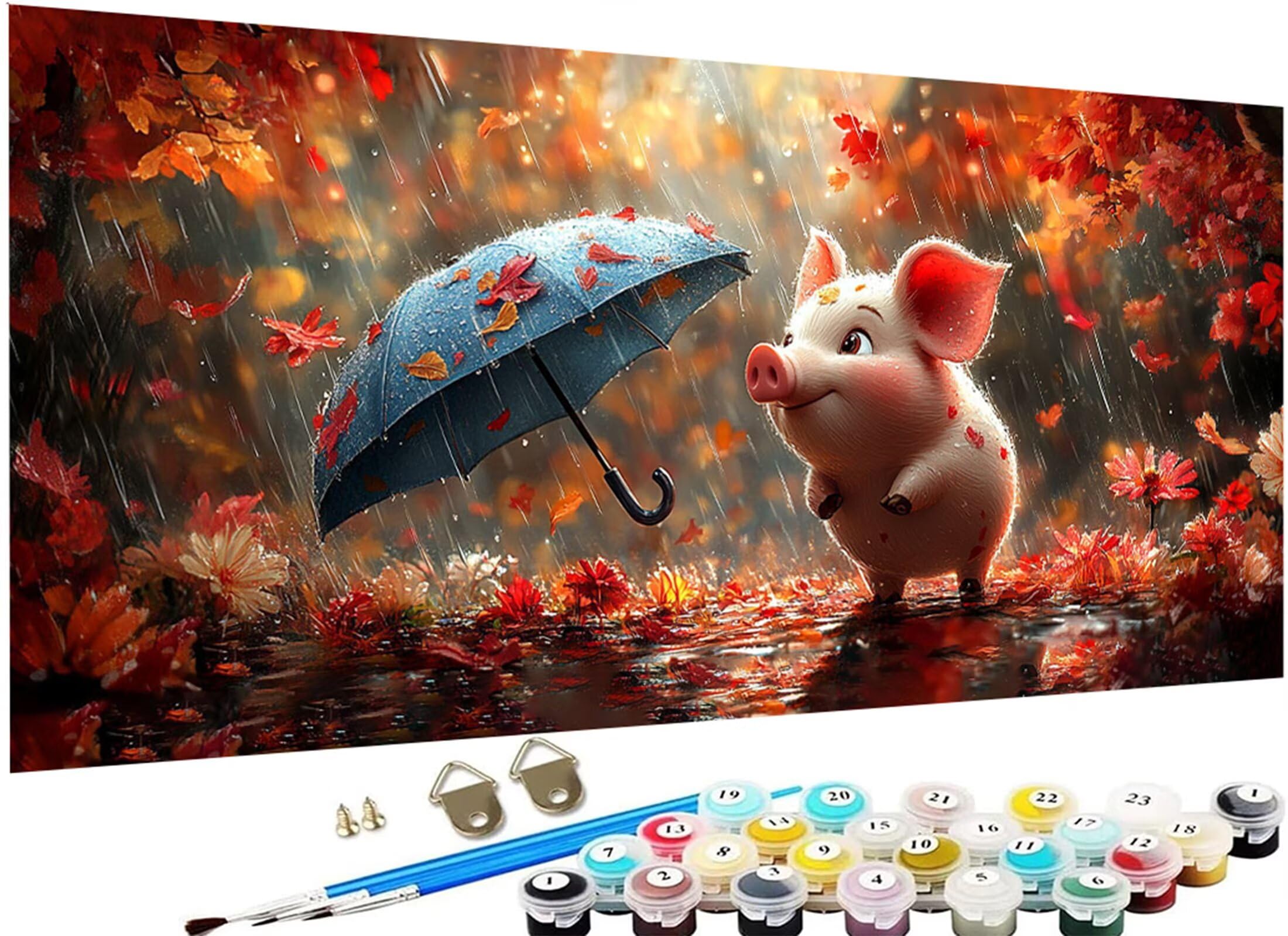 Zwierzę Malowanie według numerów dla dorosłych, DIY Malowanie według numerów dla dorosłych, parasol Paint By Numbers Adult Obraz olejny na płótnie z 3 pędzlami i pigmentem akrylowym Dekoracja domu, 70