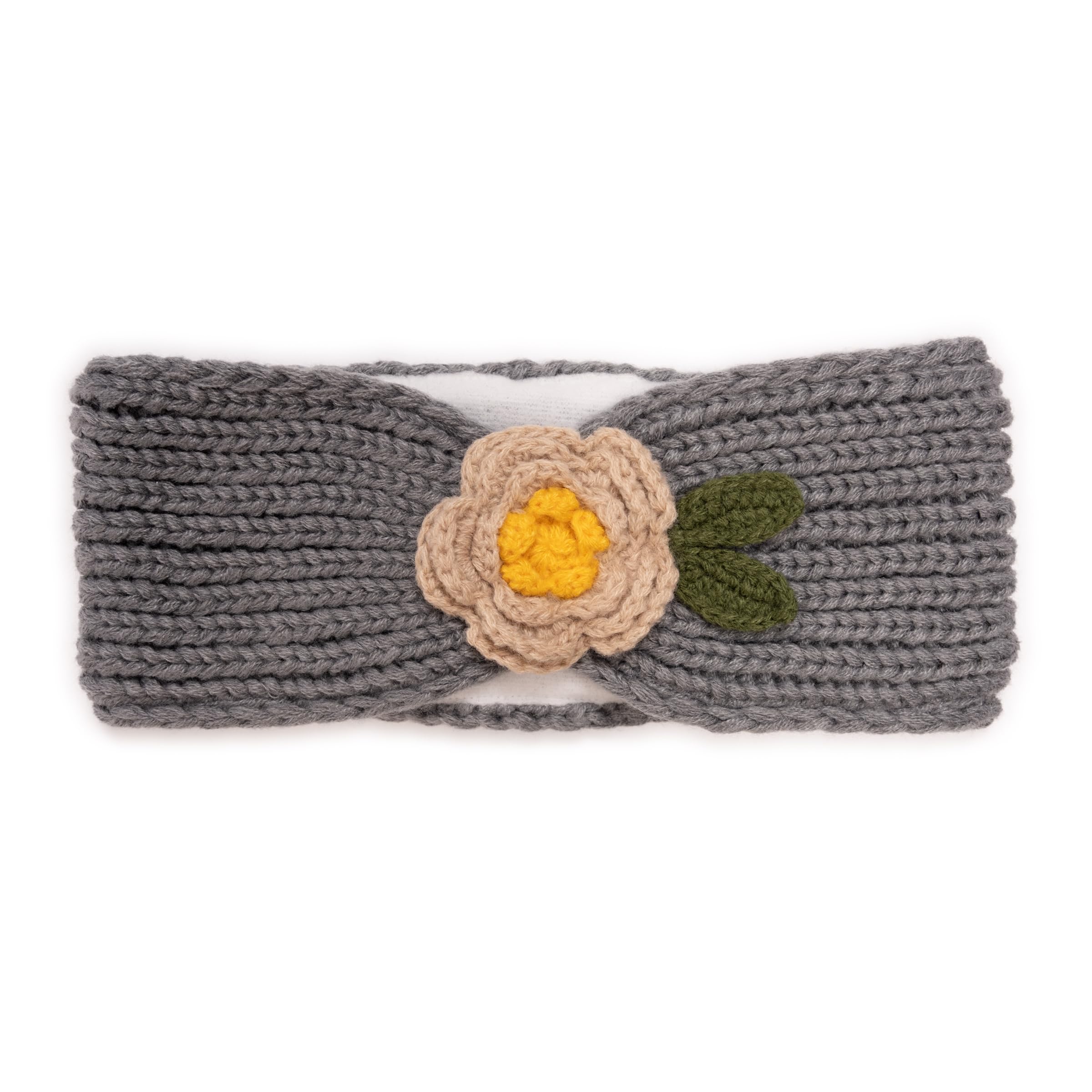 MUK LUKS Women's Headband w/Crochet Flower, Grey, OS
