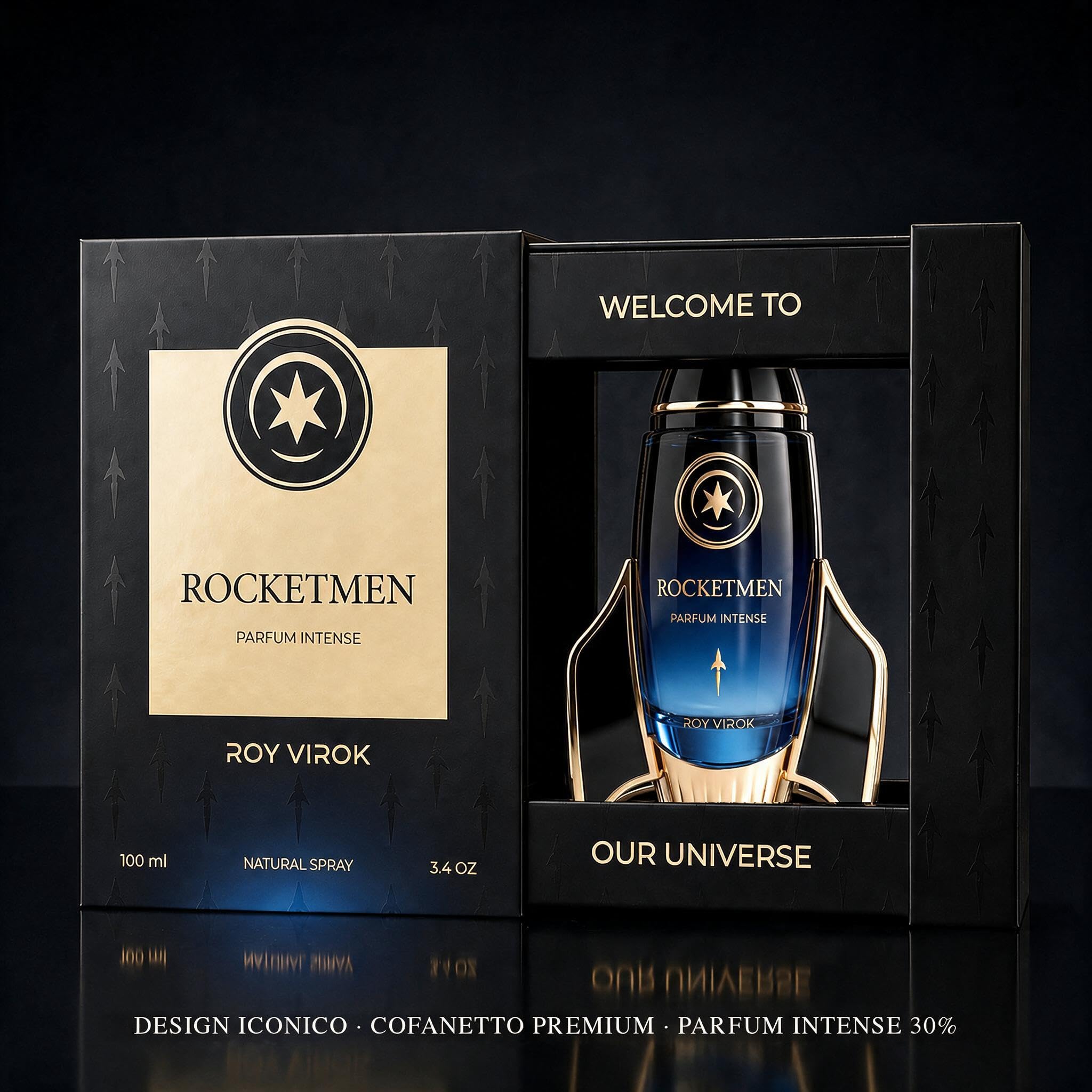 ROCKETMEN Parfum Intense 30% - Profumo da Uomo 100 ml, Profumi Uomo Legnosi | Profumo Uomo a lunga durata e con scia elegante. Fragranza speziata e legnosa in un inconfondibile flacone a forma di razzo.