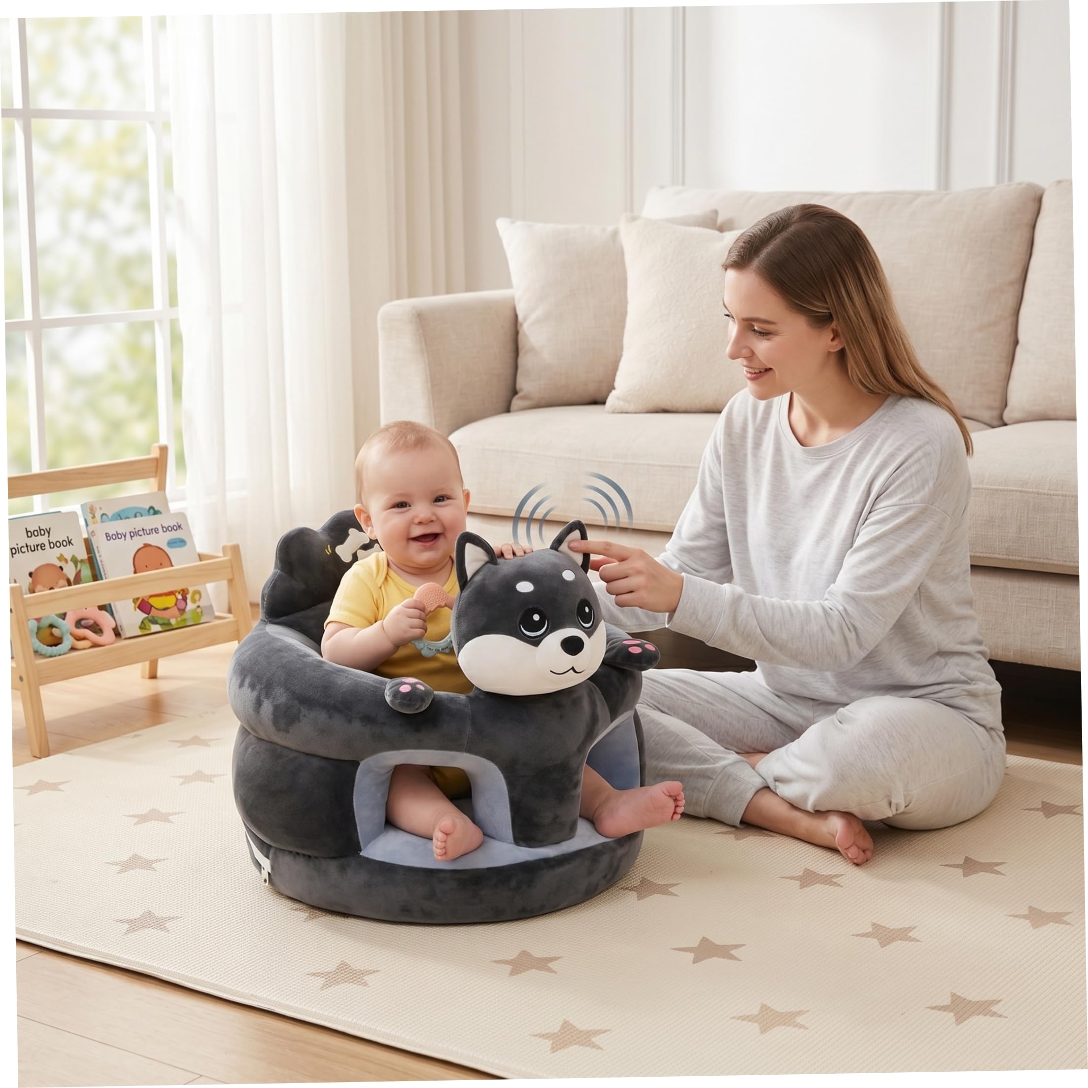 Seggiolino Sit Up per Bambino, Seggiolino per Neonato, da Pavimento Sit Me Up per Bambino, Sedia in Peluche Husky Grigio - Neonato ergonomico per Sedersi da 3 a 12 Mesi, Uso Portatile in C