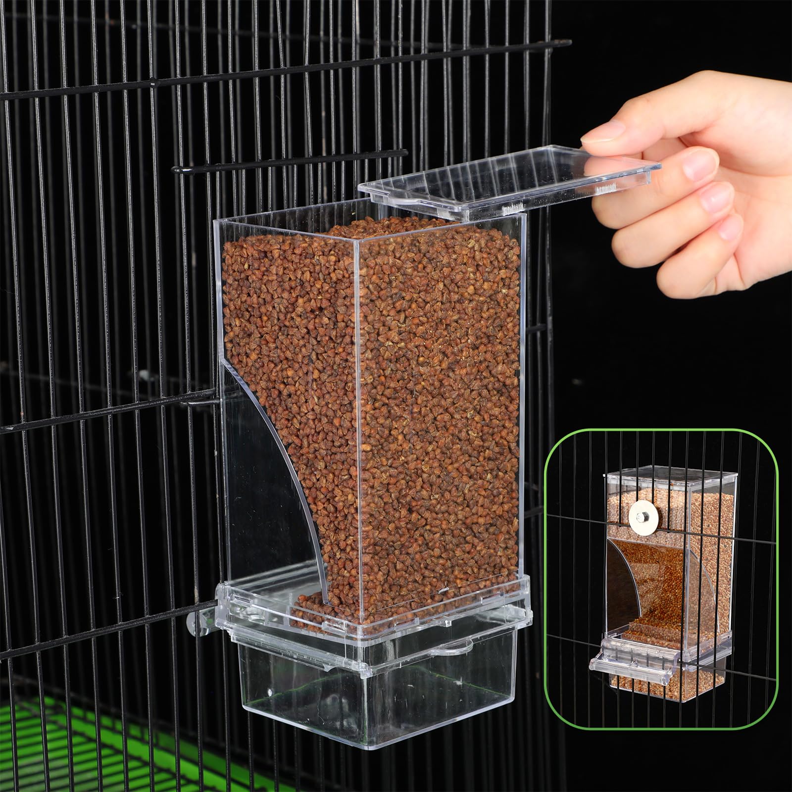 Yaomiao 8 Pcs No Mess Small Bird Feeders with 4 Pcs Cage Perch Automatic Drinker Parakeet Seed Dispenser Quail Feeder and Watered Cage Accessories for Small Birds Parrot Cockatoo Canary(Clear) - image 6