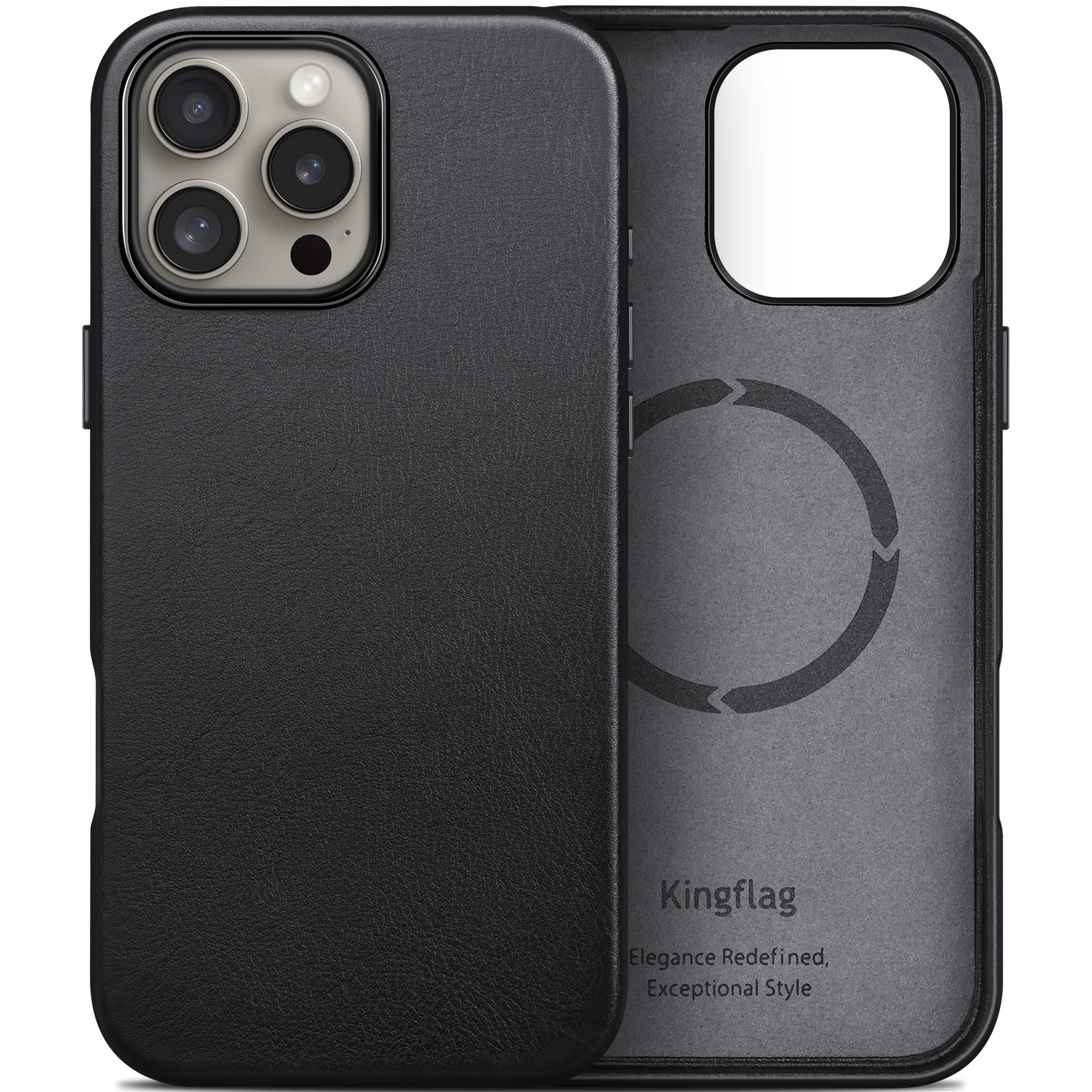 Genuine Leather Case for iPhone 16 Pro 6.3 inch, Oil Wax Top-Grain Leather, Compatible with MagSafe, Metal Buttons and Camera Bezel (Black)