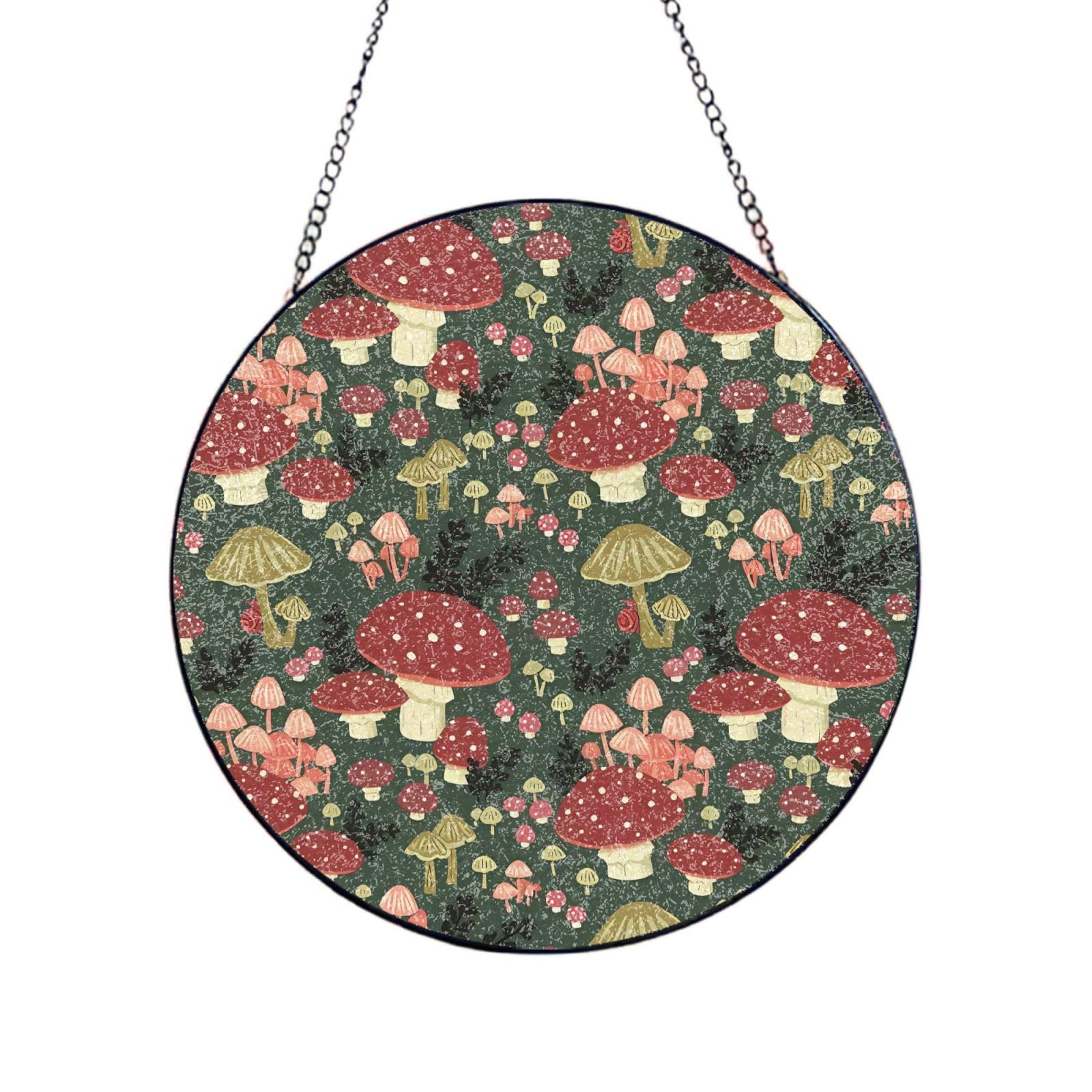 Phayah Bright Mushrooms Art Print Glass Window Hanging Sun Catchers Suncatcher Decor For Birthday For Home Garden Porch 6in（15cm）